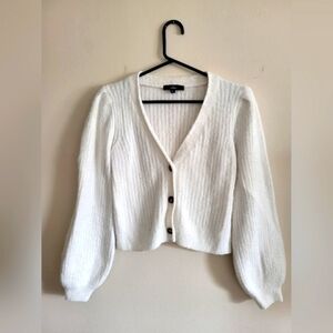 Lulu's button up sweater- white balloon sleeve size small